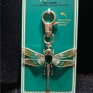 Rare Vintage Dragonfly Bag Charm with Green and Gold Accents